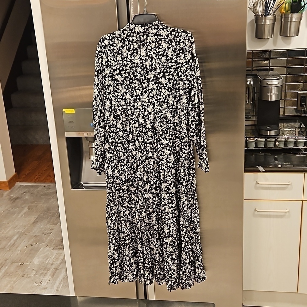 💕GANNI💕 Printed Crepe Layer Midi Dress ~ Viscose Black Floral Print 36 EU - Picture 12 of 16